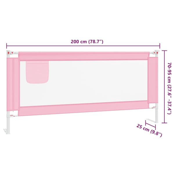 vidaXL Sängskena för barn rosa 200x25 cm tyg