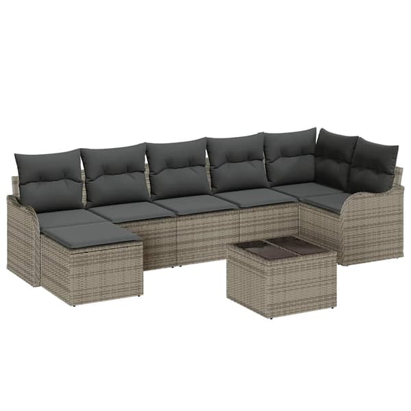 vidaXL Trädgårdsoffset med kudde 8 pcs Grå Poly rattan