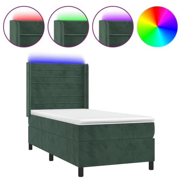 vidaXL Ramsäng med madrass & LED mörkgrön 80x200 cm sammet