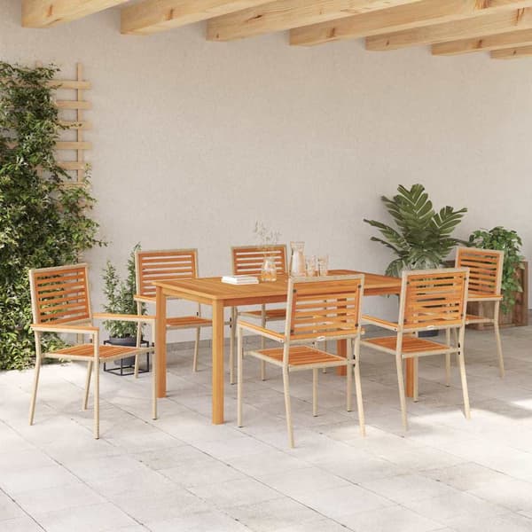 vidaXL Hage Spisegruppe 7 pcs Beige Solid akasietre