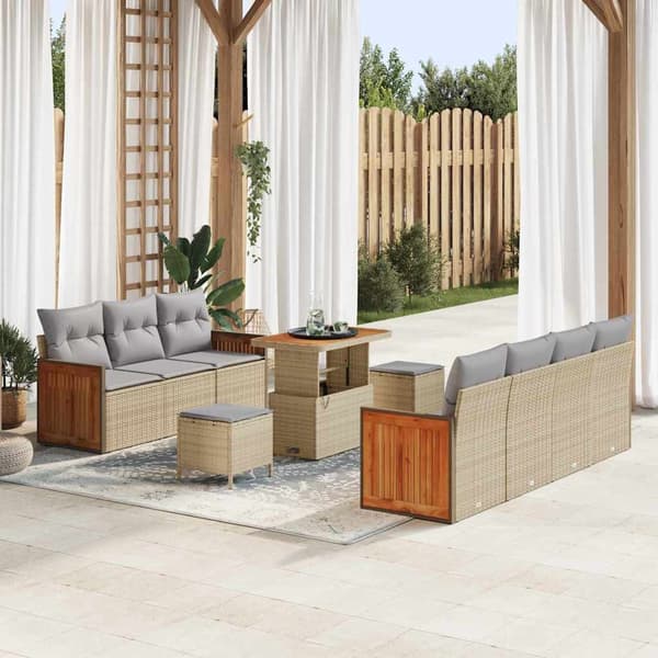 vidaXL Trädgårdsoffset med kudde 10 pcs Beige och Ljusgrå