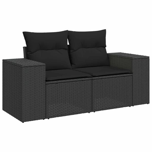 vidaXL Trädgårdsoffset med kudde med lagring 9 pcs Svart Poly Rattan