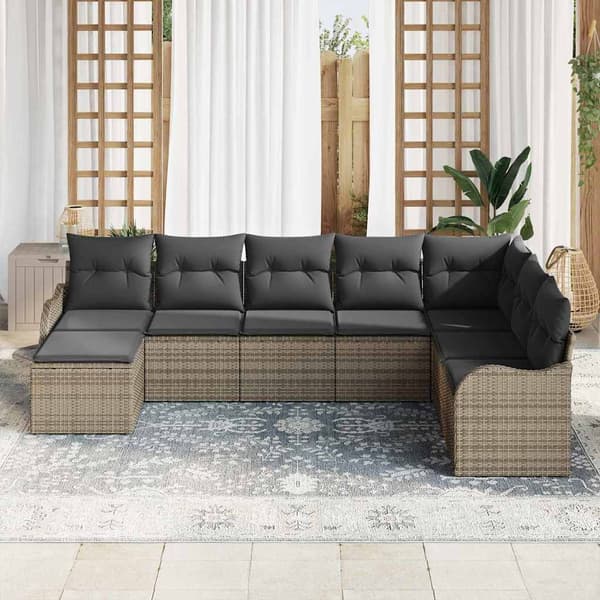 vidaXL Trädgårdsoffset med kudde 8 pcs Grå Poly rattan