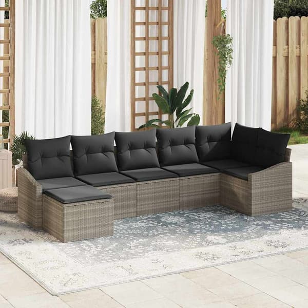 vidaXL Soffset med kudde 7 pcs Ljusgrå konstrotting