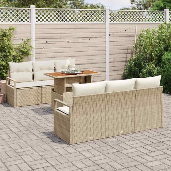 vidaXL Trädgårdsoffset med lagring 7 pcs Beige Poly rattan