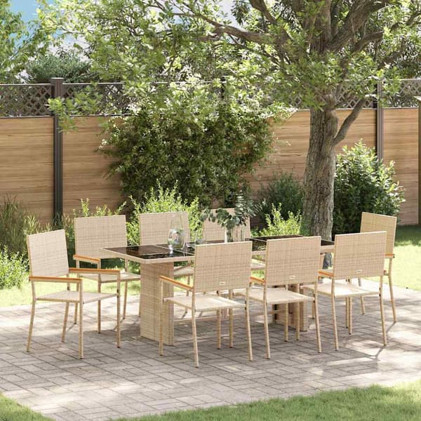 vidaXL Hage Spisegruppe 9 pcs Beige polyrotting