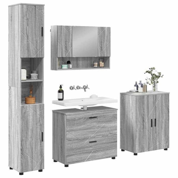vidaXL Badrumsmöbelset 4 delar Grå sonoma 30 x 35 x 192 cm