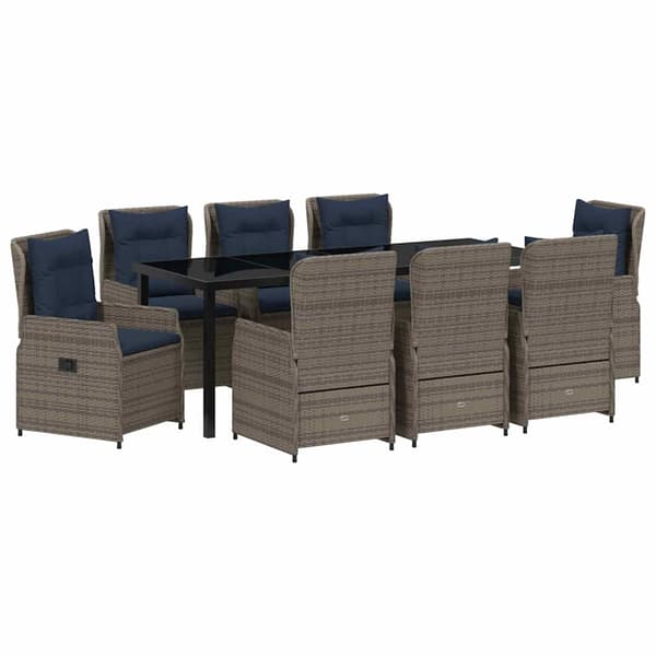 vidaXL Trädgårdsmöbelset med kudde 9 pcs Grå Poly rattan