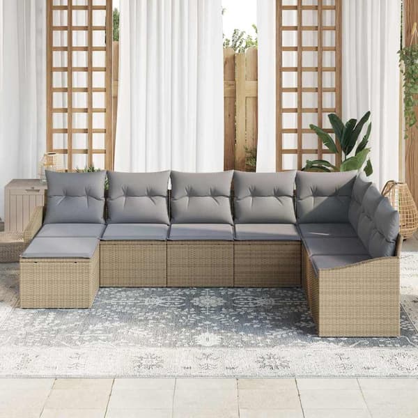 vidaXL Soffgrupp med dyna 8 delar Beige polyrotting