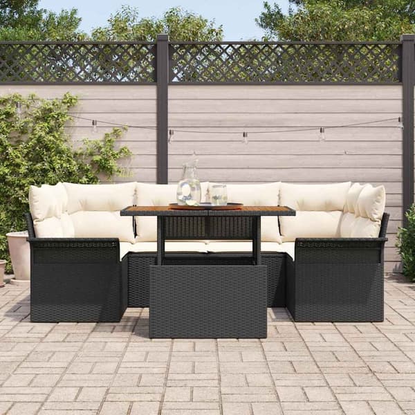 vidaXL Trädgårdsoffset med lagring 7 pcs Svart Poly rattan