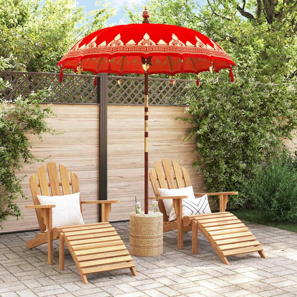 vidaXL Balinesisk Parasol Rød (180-190) x 260 cm Bomull og solid tre
