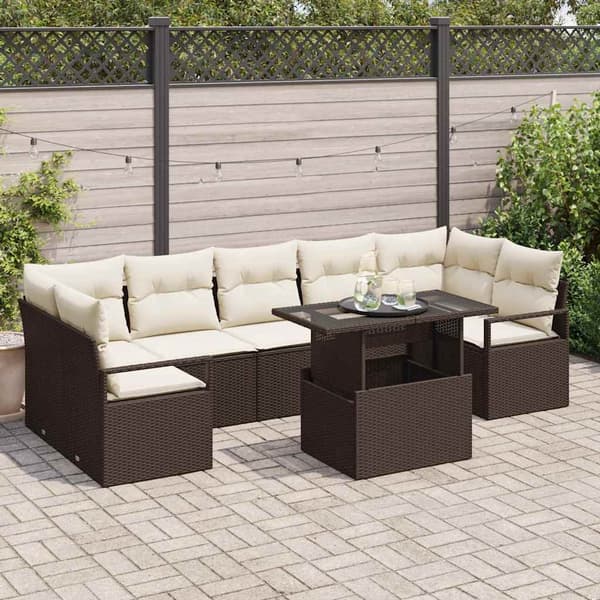 vidaXL Trädgårdsoffset med lagring 8 pcs Brun Poly rattan