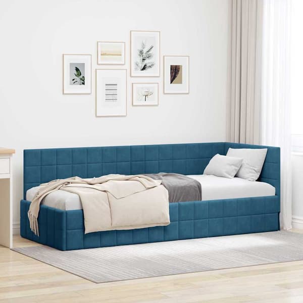 vidaXL Hörnssängram Blå 80 x 200 cm Sammet
