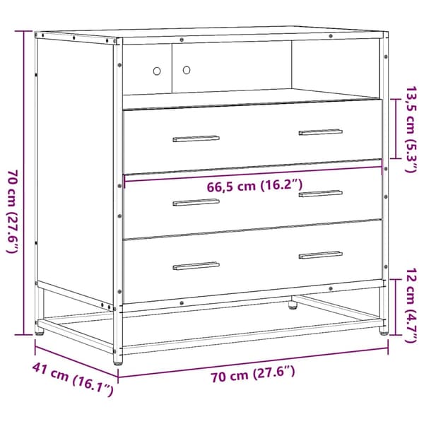 vidaXL Kommode røkt eik 70x41x70 cm konstruert tre