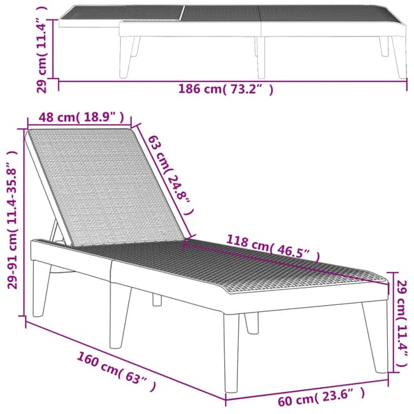 vidaXL Solseng antrasitt 186x60x29 cm PP