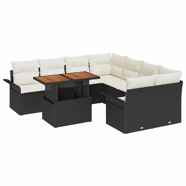 vidaXL Trädgårdsoffset med lagring 9 pcs Svart Poly rattan