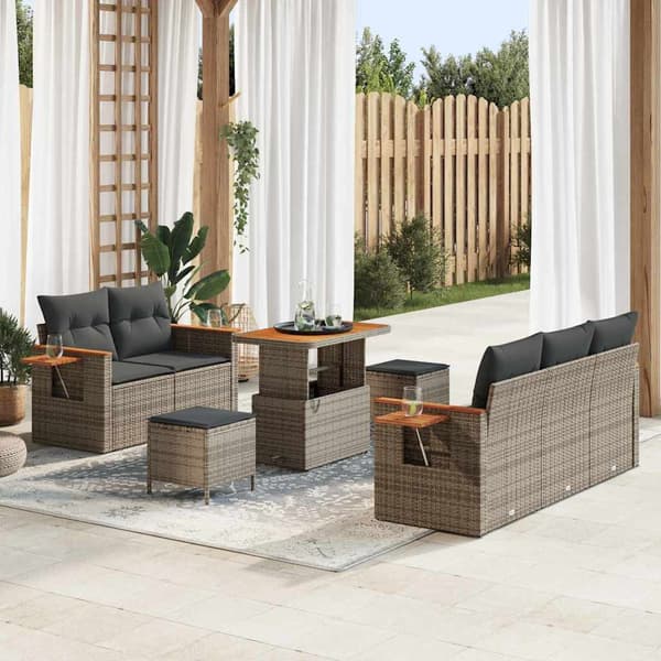 vidaXL Trädgårdsoffset 8 pcs Grå Poly Rattan och Pulverlackerad Stål