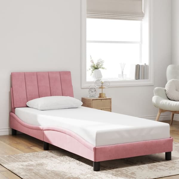 vidaXL Sängram med LED-belysning rosa 90x190 cm sammet