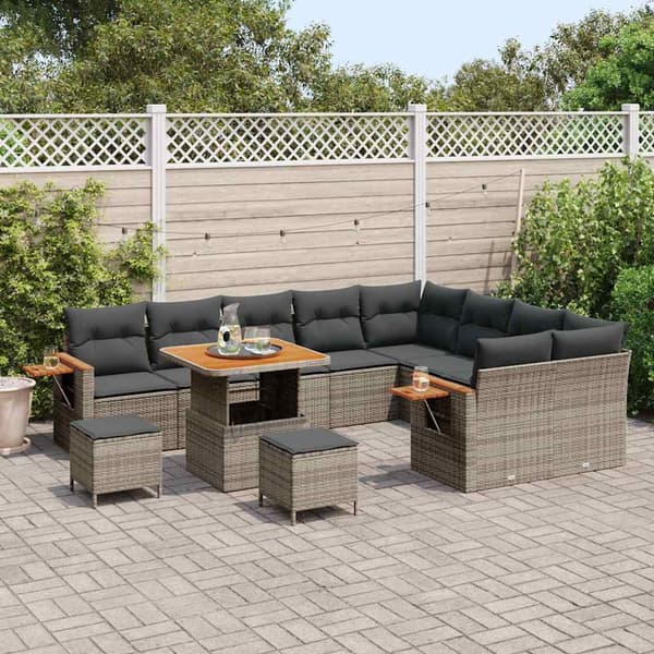 vidaXL Trädgårdsoffset 12 pcs Grå Poly Rattan och Pulverlackerad Stål