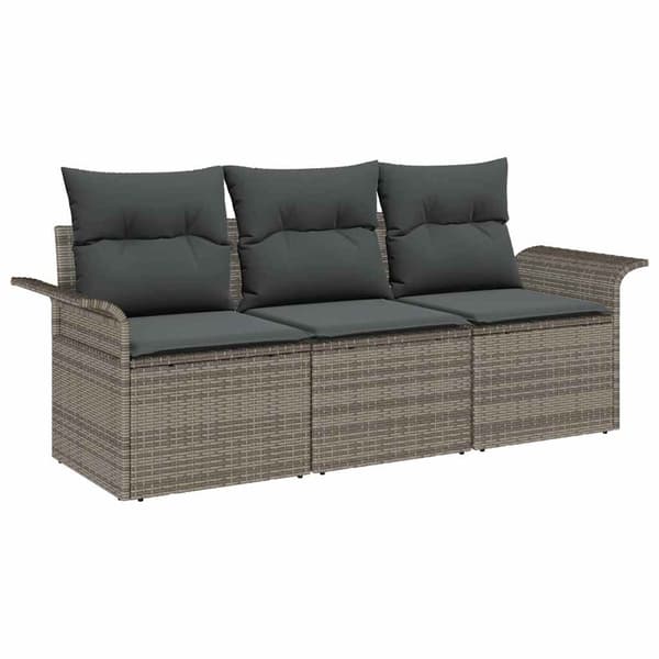 vidaXL Trädgårdsoffset med kudde med lagring 3 pcs Grå Poly rattan