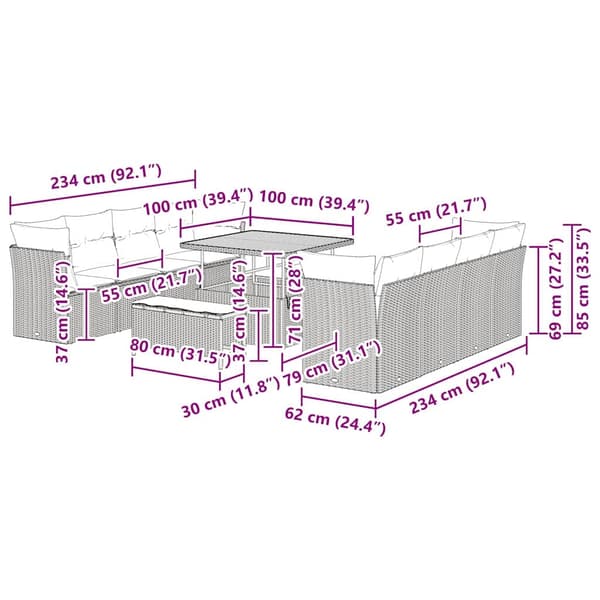 vidaXL Trädgårdsoffset 11 pcs Beige konstrotting