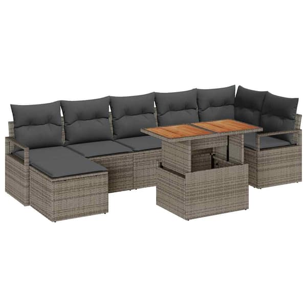 vidaXL Trädgårdsoffset med lagring 8 pcs Grå Poly rattan