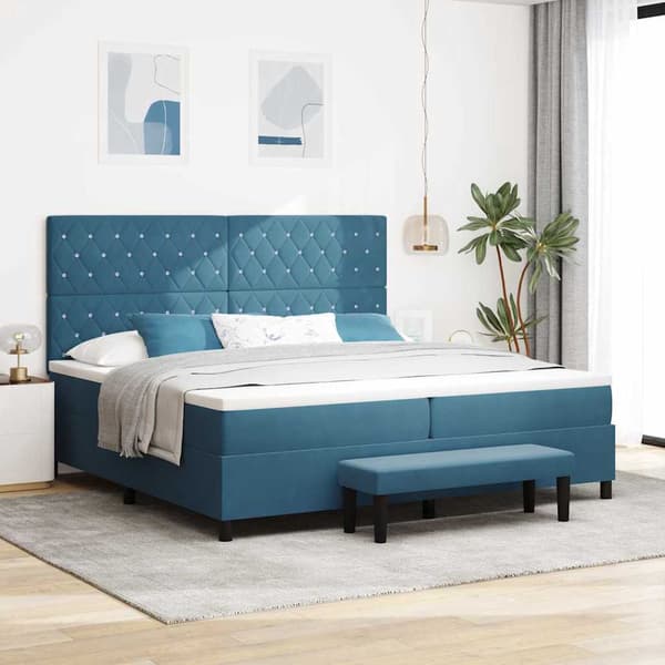 vidaXL Bäddfjäder med madrass Mörkblå 200 x 200 cm Sammet