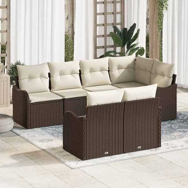 vidaXL Trädgårdsoffset med lagring 7 pcs Brun Poly rattan
