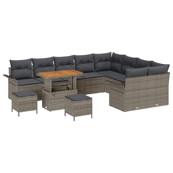 vidaXL Trädgårdsoffset med kudde 12 pcs Grå konstrotting