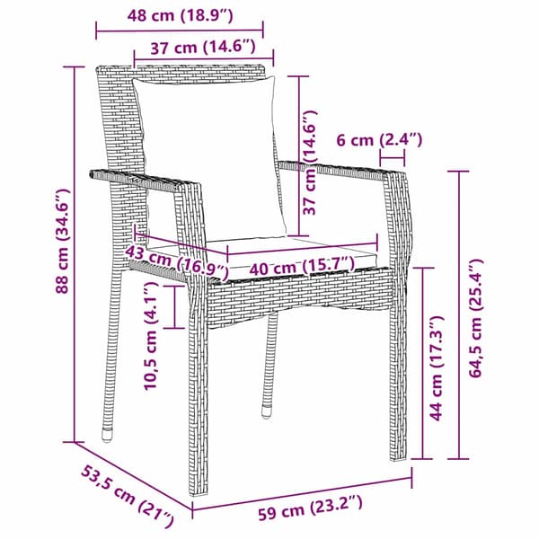 vidaXL Trädgårdsmöbelset med kudde 7 pcs Grå konstrotting