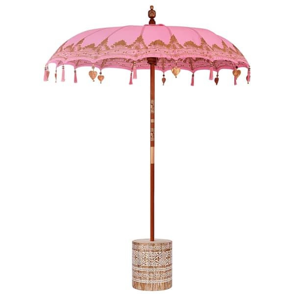 vidaXL Balinesisk Parasol 260 Rosa 180-190 cm Bomull og solid tre