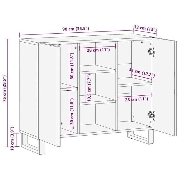 vidaXL Skap Hvit 90 x 33 x 75 cm heltre mango
