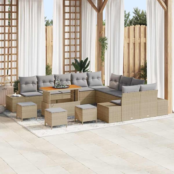 vidaXL Trädgårdsoffset med kudde med lagring 14 pcs Beige Poly rattan