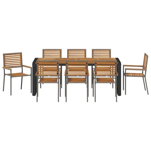 vidaXL Hage Spisegruppe 9 pcs Grå og Brun polyrotting