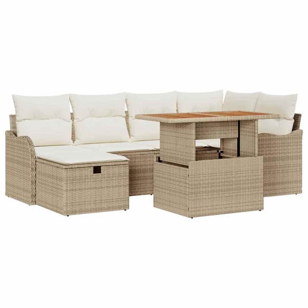 vidaXL Trädgårdsoffset 7 pcs Beige konstrotting