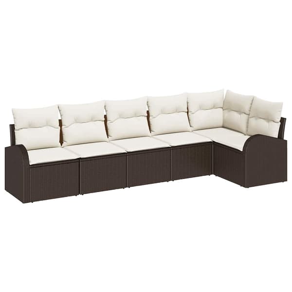 vidaXL Trädgårdsoffset med kudde 6 pcs Brun Poly rattan