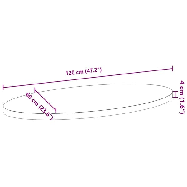 vidaXL Bordplate 120x60x4 cm oval heltre eik