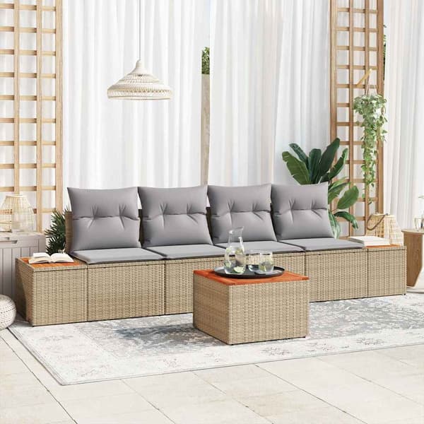 vidaXL Trädgårdsoffset med kudde med lagring 5 pcs Beige Poly rattan