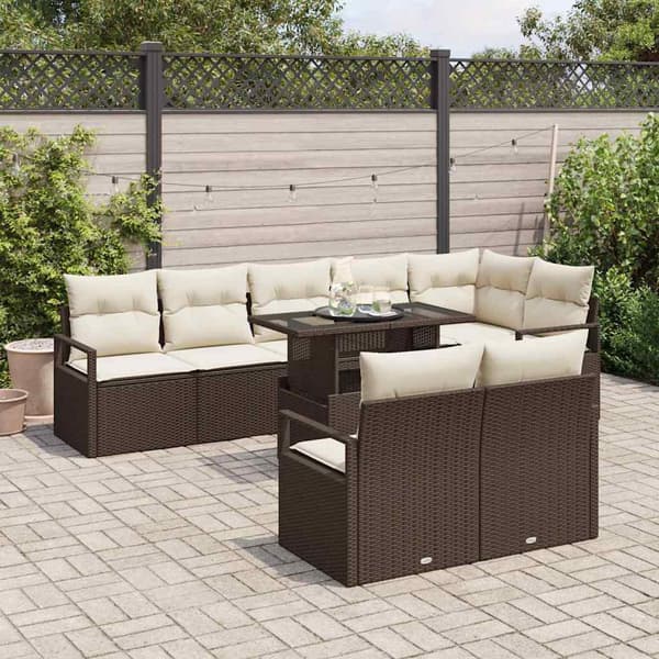 vidaXL Trädgårdsoffset med lagring 9 pcs Brun Poly rattan