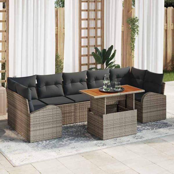 vidaXL Trädgårdsoffset med lagring 8 pcs Grå Poly rattan