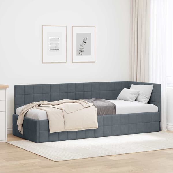 vidaXL Hörnssängram Mörkgrå 80 x 200 cm Sammet