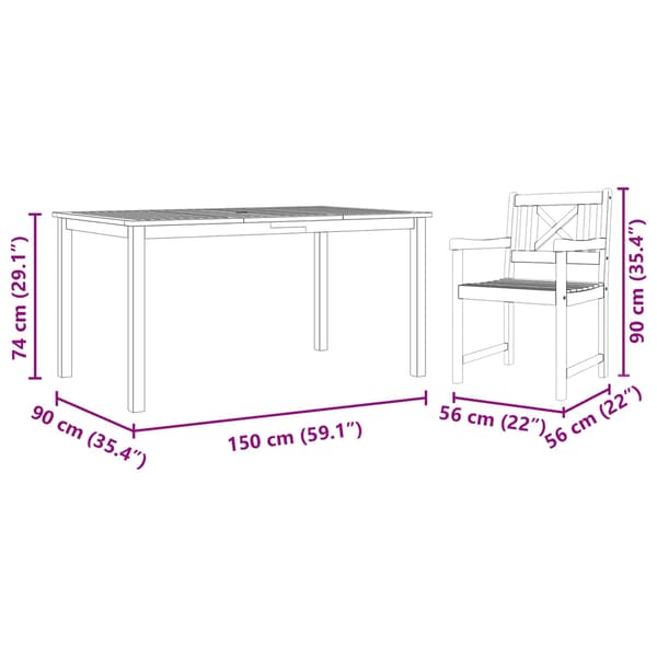vidaXL Hage Spisegruppe 5 pcs Brun Solid akasietre