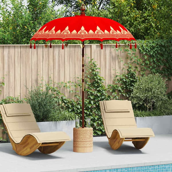 vidaXL Balinesisk Parasol Rød (180-190) x 260 cm Bomull og solid tre