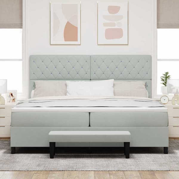 vidaXL Bäddfjäder med madrass Ljusgrå 200 x 200 cm Sammet