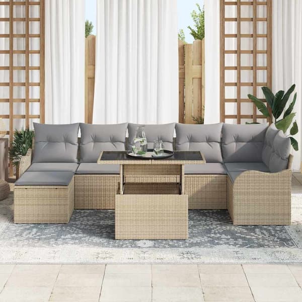vidaXL Trädgårdsoffset med kudde 8 pcs Beige Poly rattan