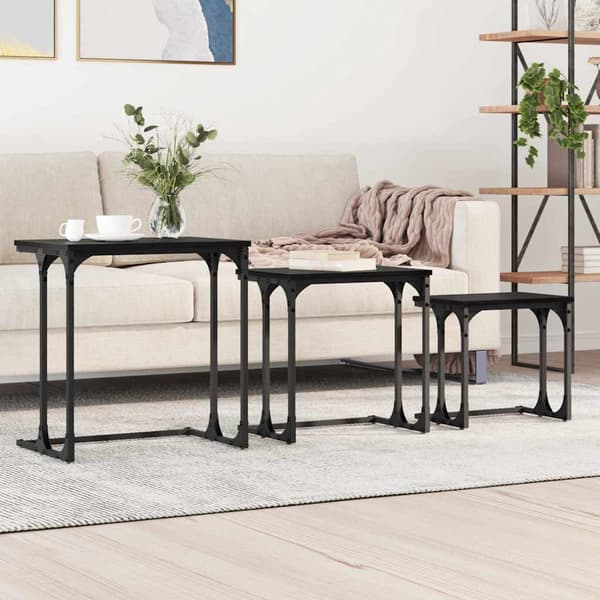vidaXL Kaffebord med Nesting 3 pcs Svart eik Konstruert tre