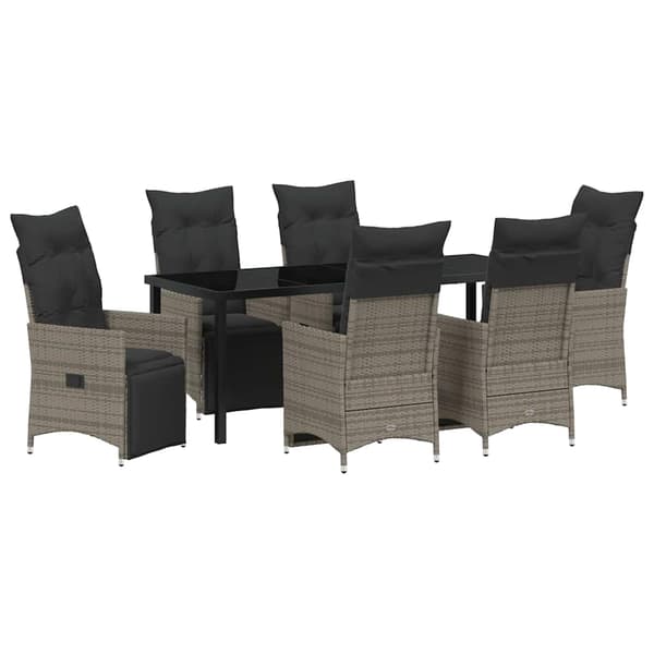 vidaXL Trädgårdsmöbelset med kudde 7 pcs Grå konstrotting