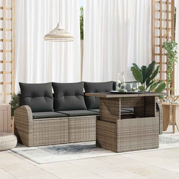 vidaXL Trädgårdsoffset med kudde med kudde 5 pcs Grå Poly Rattan