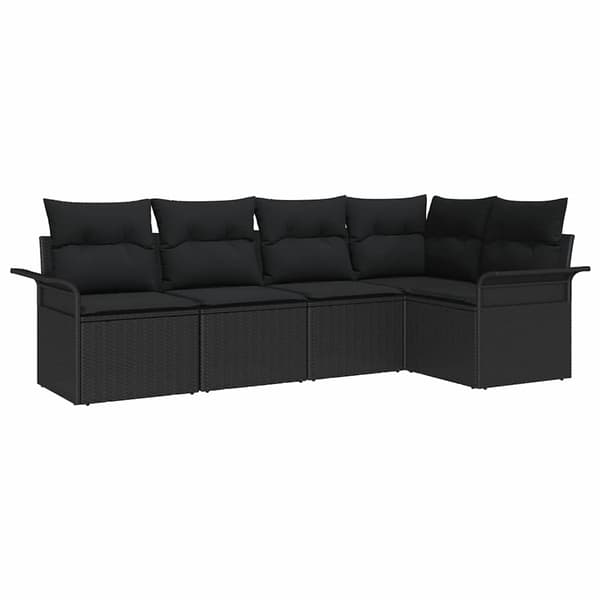 vidaXL Trädgårdsoffset med kudde 5 pcs Svart konstrotting
