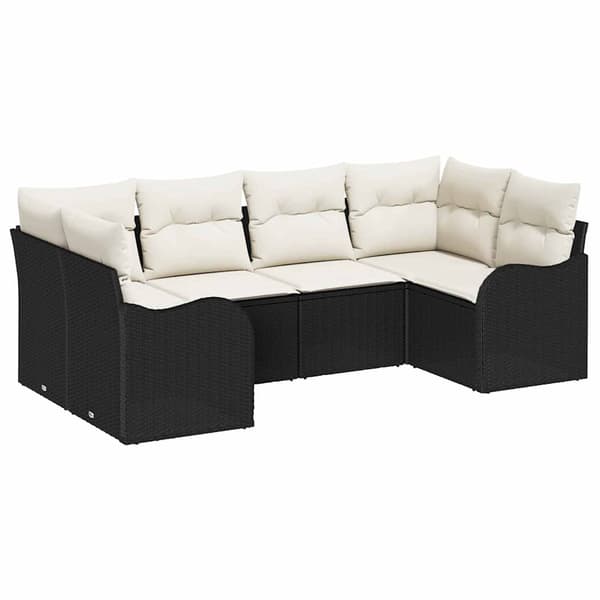 vidaXL Trädgårdsoffset med kudde 6 pcs Svart och vit Poly rattan